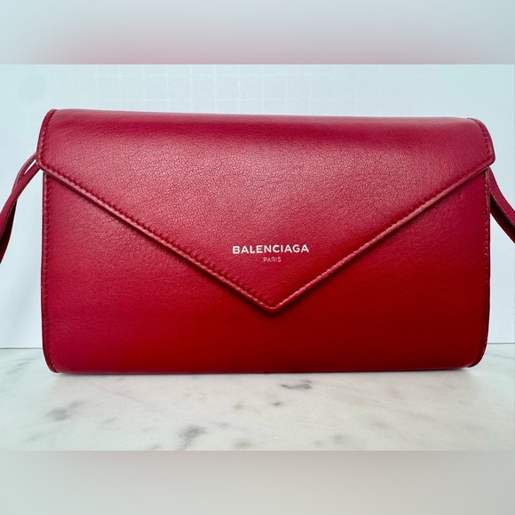 Balenciaga Red Leather Envelope Crossbody Wallet WOC - Picture 1 of 13